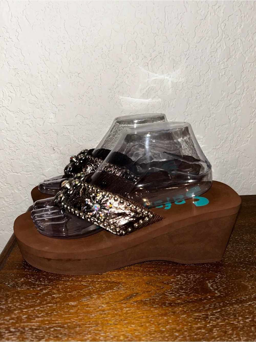 Safari Girl Jeweled Western Chunky Platform Thong Sandal Shoes